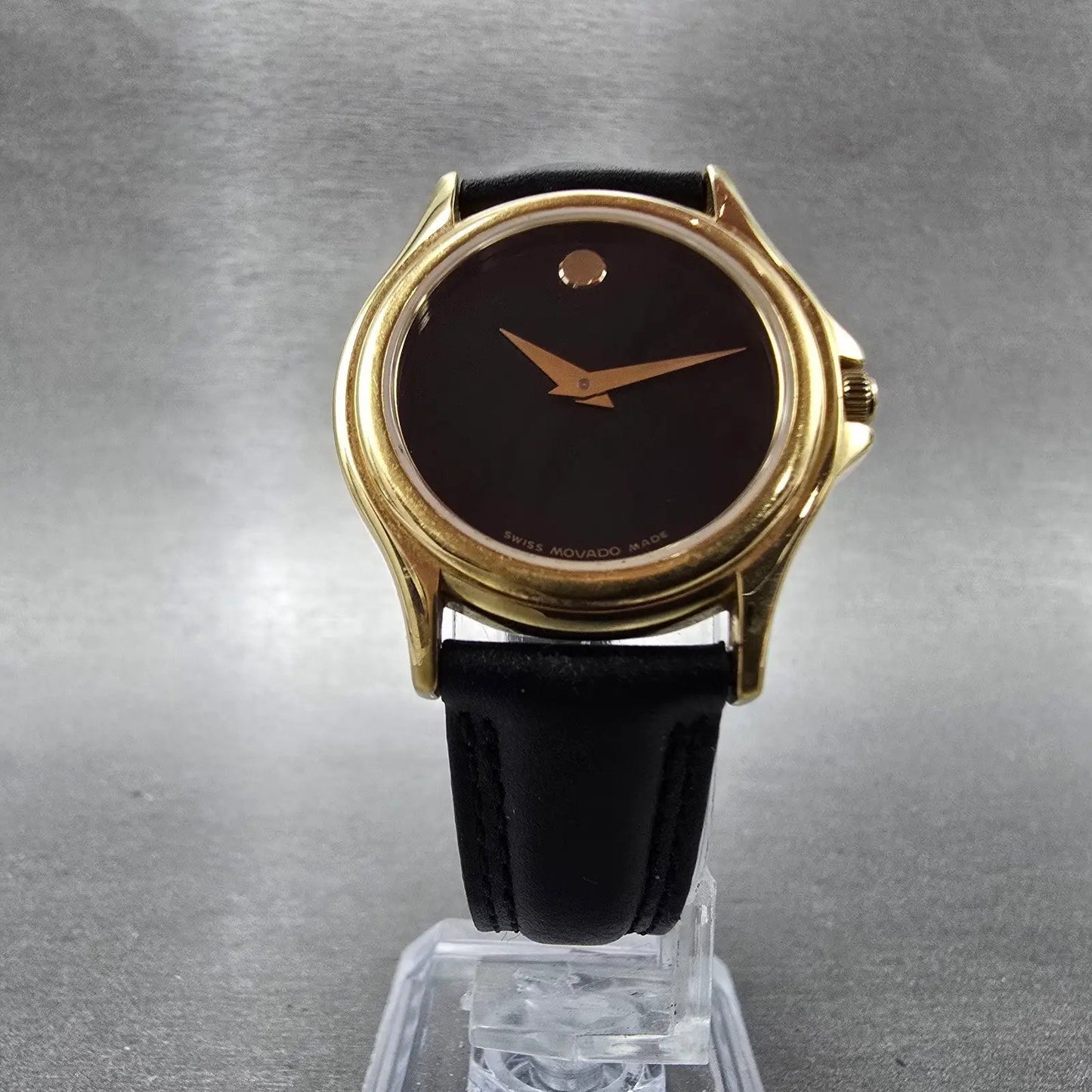 Movado Museum Watch Women 28mm Black Dial Gold Tone Round 87 E4 0823 New Batt SW5