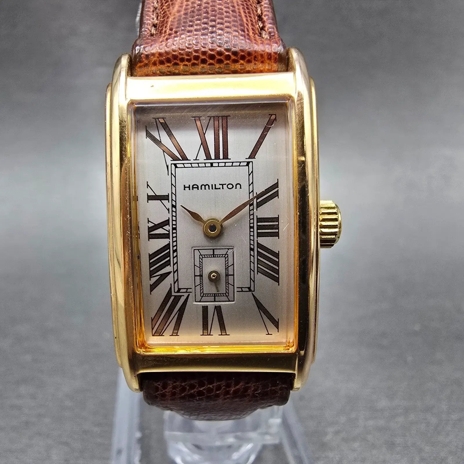 Hamilton Tank Watch Women 18mm Silver Dial Gold Tone Rectangle 6266 New Battery1
