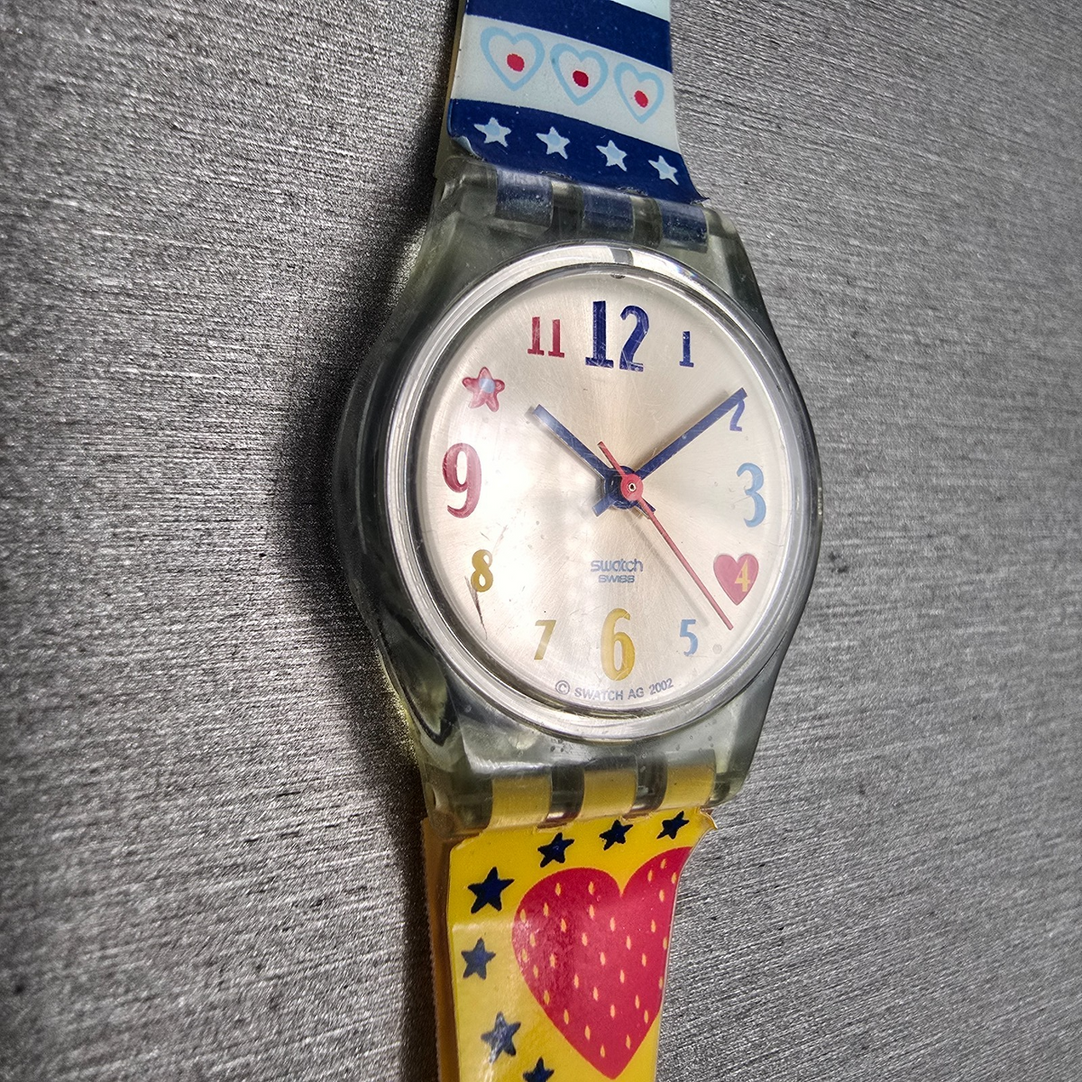 Swatch Kid's Patchwork Watch Women 25mm Silver Dial Clear Case LN141 New Battery3