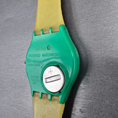Swatch Cappuccino Watch Men 34mm White Dial Green Case Round GG121 New Battery11