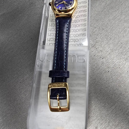 Swatch Irony Jenaye Watch Women 24mm Blue Dial Gold Tone Round YSG105C New Batt8