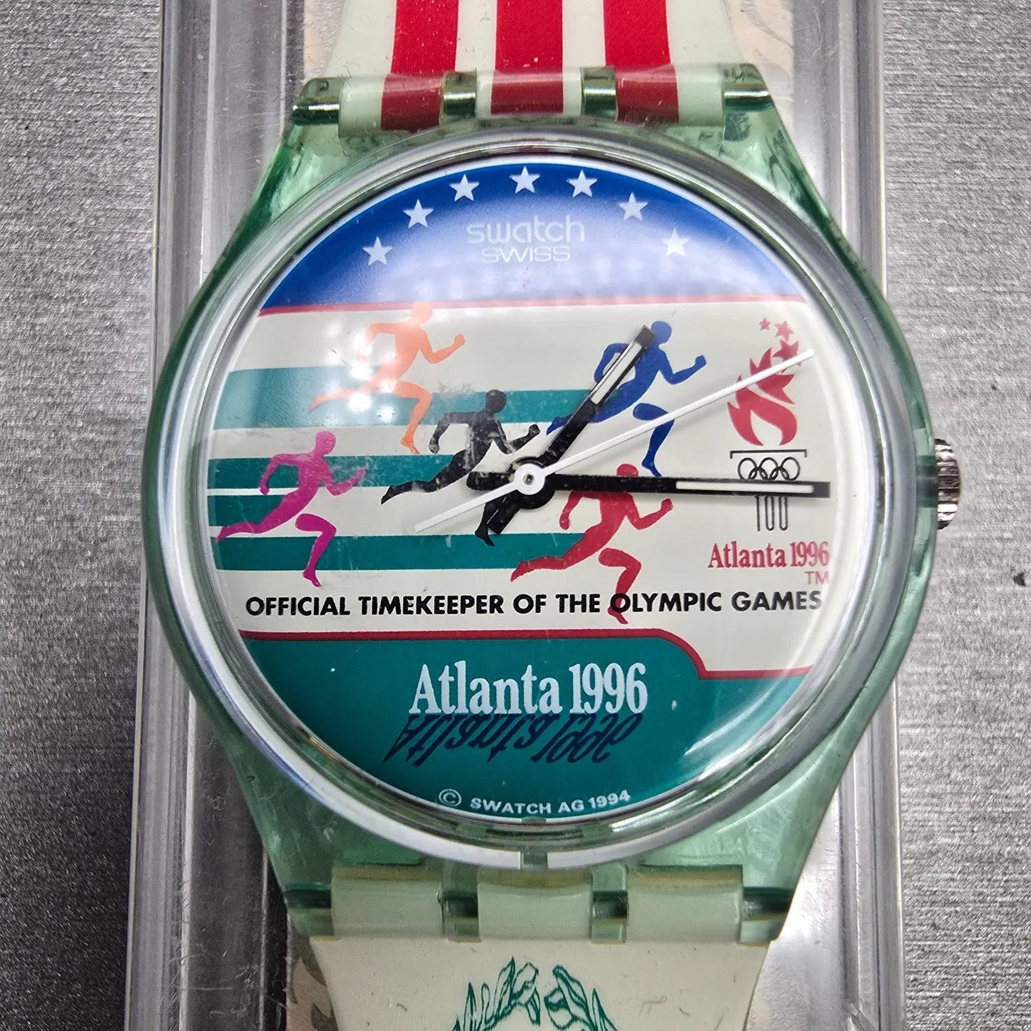 Swatch ATLANTA LAURELS Watch Men 34mm Green Dial Green Case GZ145 New Battery1