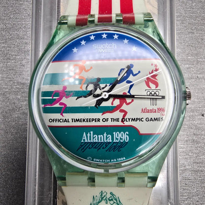 Swatch ATLANTA LAURELS Watch Men 34mm Green Dial Green Case GZ145 New Battery1