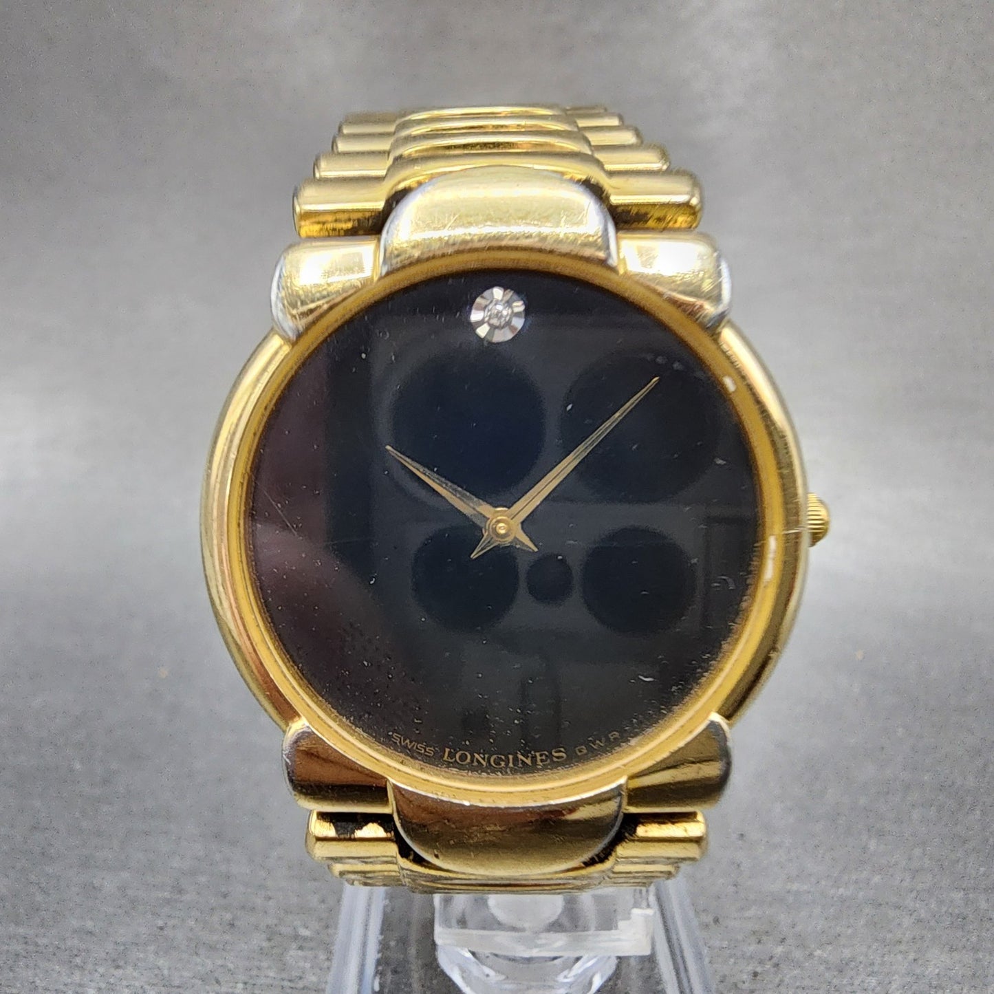 Longines QWR Watch Men 33mm Black Dial Gold Tone Round New Battery Vintage0
