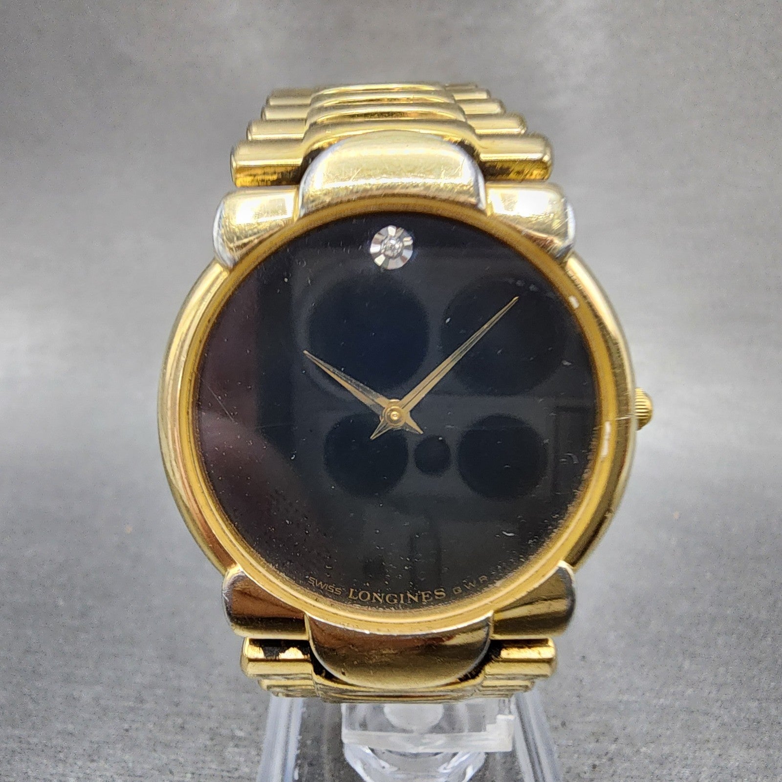 Longines QWR Watch Men 33mm Black Dial Gold Tone Round New Battery Vintage0