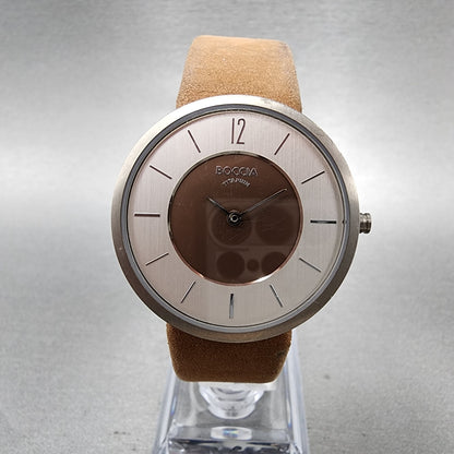 Boccia Watch Women 34mm Brown Dial Titanium Case Round Leather Band New Battery0