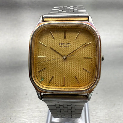 Seiko Watch Men 30mm Gold Dial Two Tone Rectangle 9021-5160 New Battery Vintage0