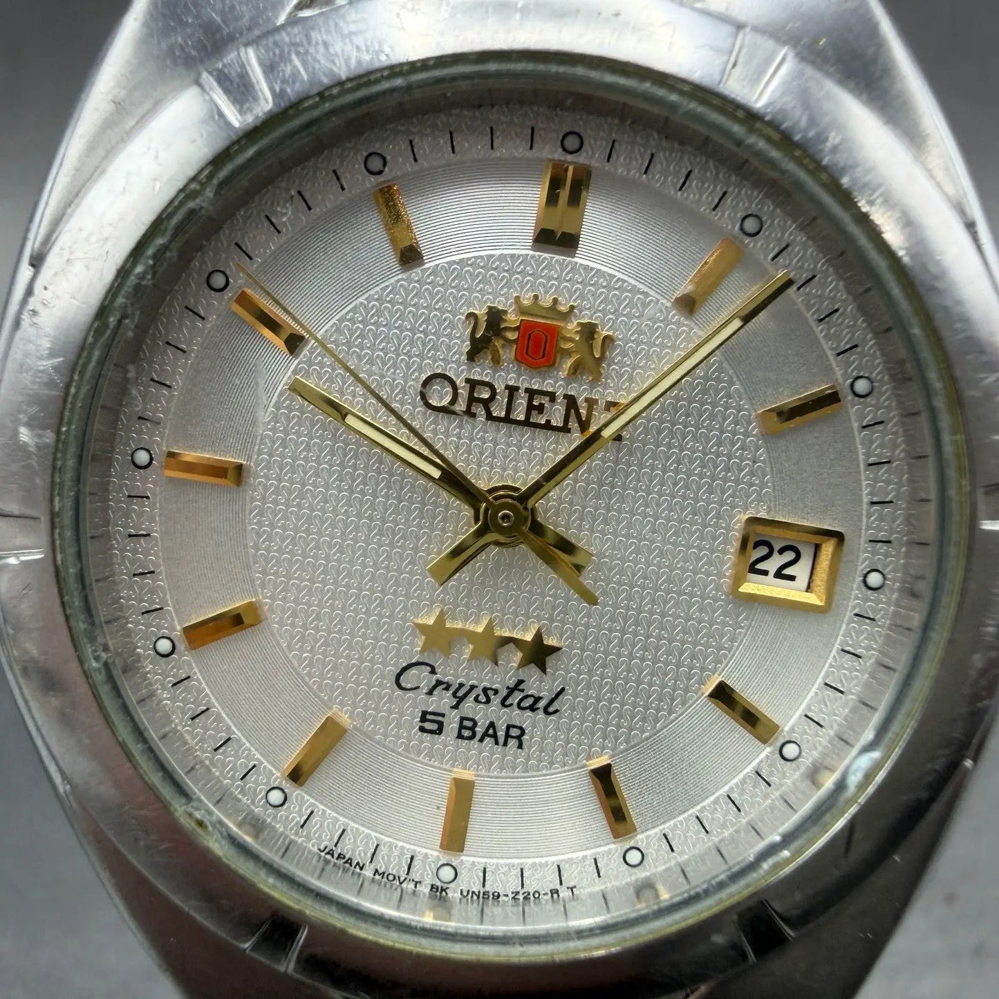Orient Crystal Tri Star Watch Men 36mm White Dial Steel Date Round READ!! NewBat1