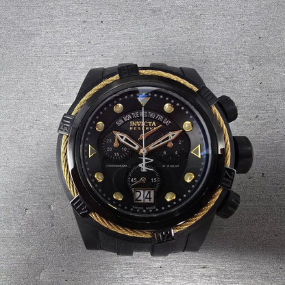 Invicta Reserve Bolt Zeus Chronograph Watch Men 53mm Black Dial Black Gold READ0