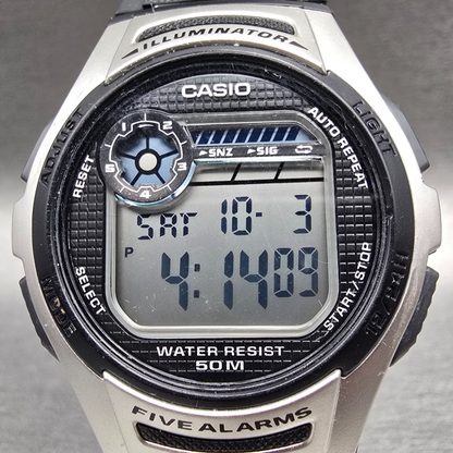 Casio Illuminator W-213 Digital Watch Men 40mm Black Silver Chrono Alarm New Bat1