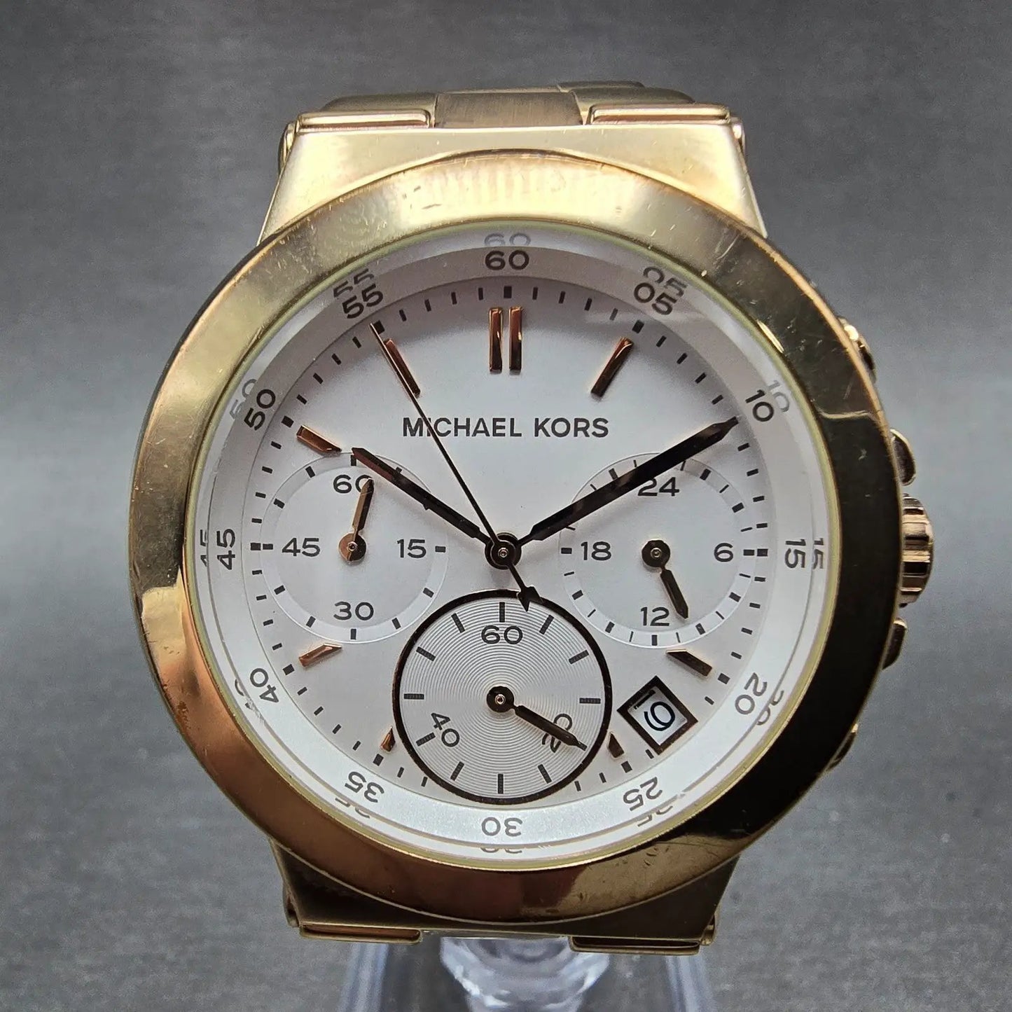 Michael Kors Chronograph Watch Women 38mm White Dial Rose Gold Tone New Battery1