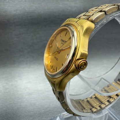 Tissot PR50 Watch Women 24mm Gold Dial Gold Tone Date Round NO CASEBACK PARTS3