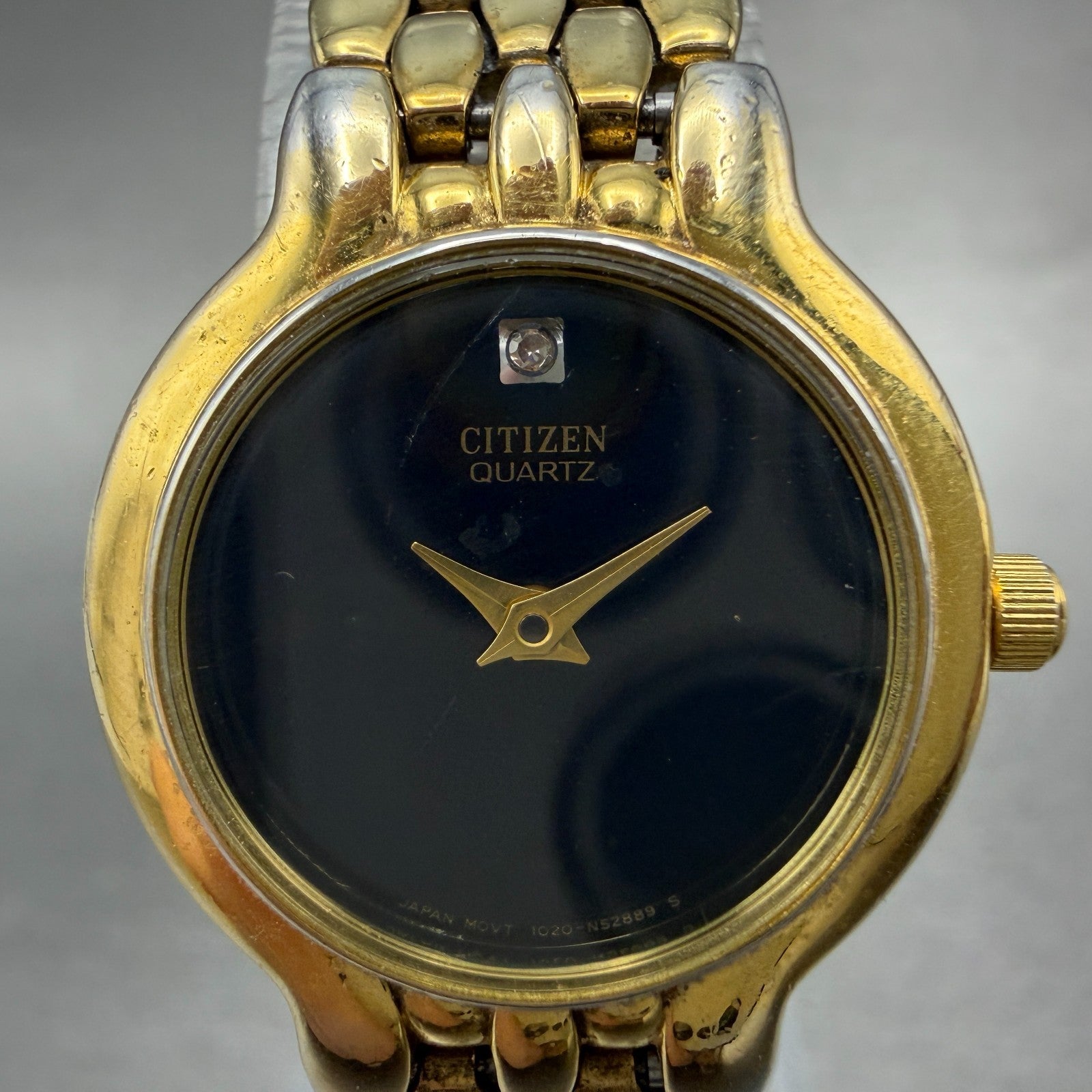 Citizen Watch Women 22mm Black Dial Gold Tone Round 1020-S54554 New Battery1