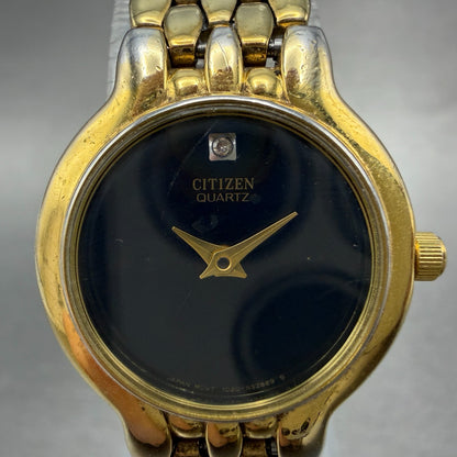 Citizen Watch Women 22mm Black Dial Gold Tone Round 1020-S54554 New Battery1