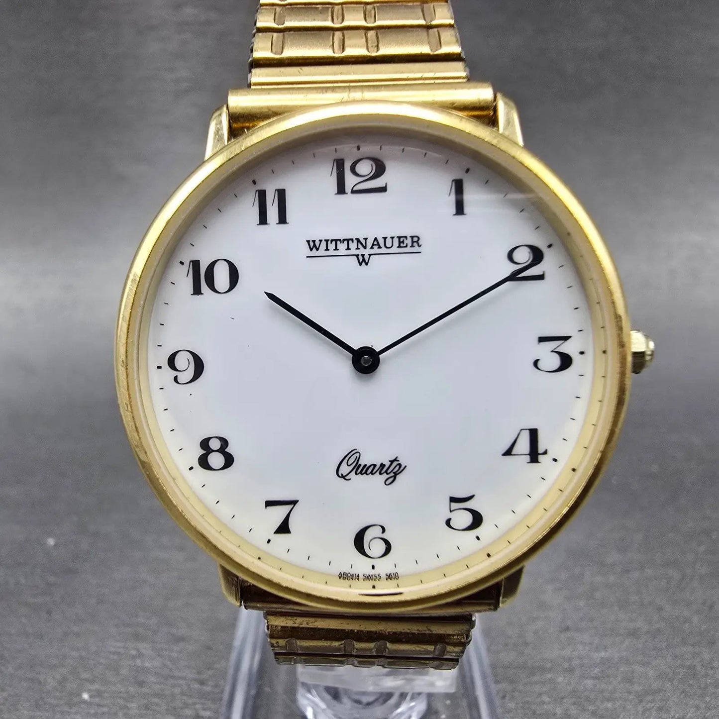 Wittnauer Watch Men 33mm White Dial Gold Tone Round New Battery Vintage0