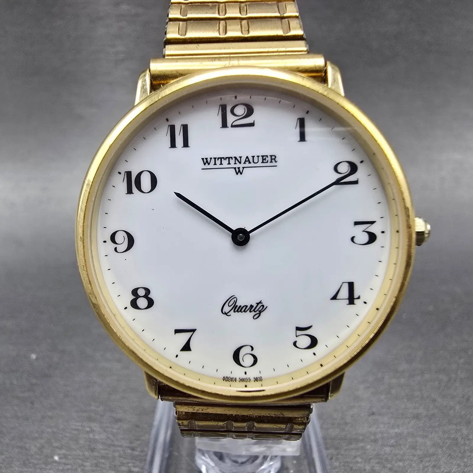 Wittnauer Watch Men 33mm White Dial Gold Tone Round New Battery Vintage0