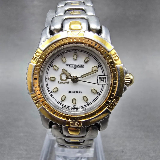 Wittnauer Dive Watch Women 24mm White Dial Two Tone Round SS25970703 New Battery0