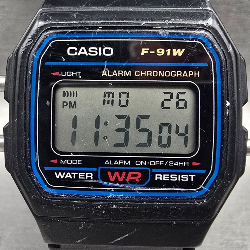 Casio F-91W Digital Watch Men Black Dial Black Tone Chrono Alarm New Battery1