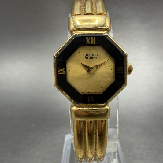 Seiko Watch Women 19mm Champagne Dial Gold Tone Octagon 1N00-5E49 New Battery0