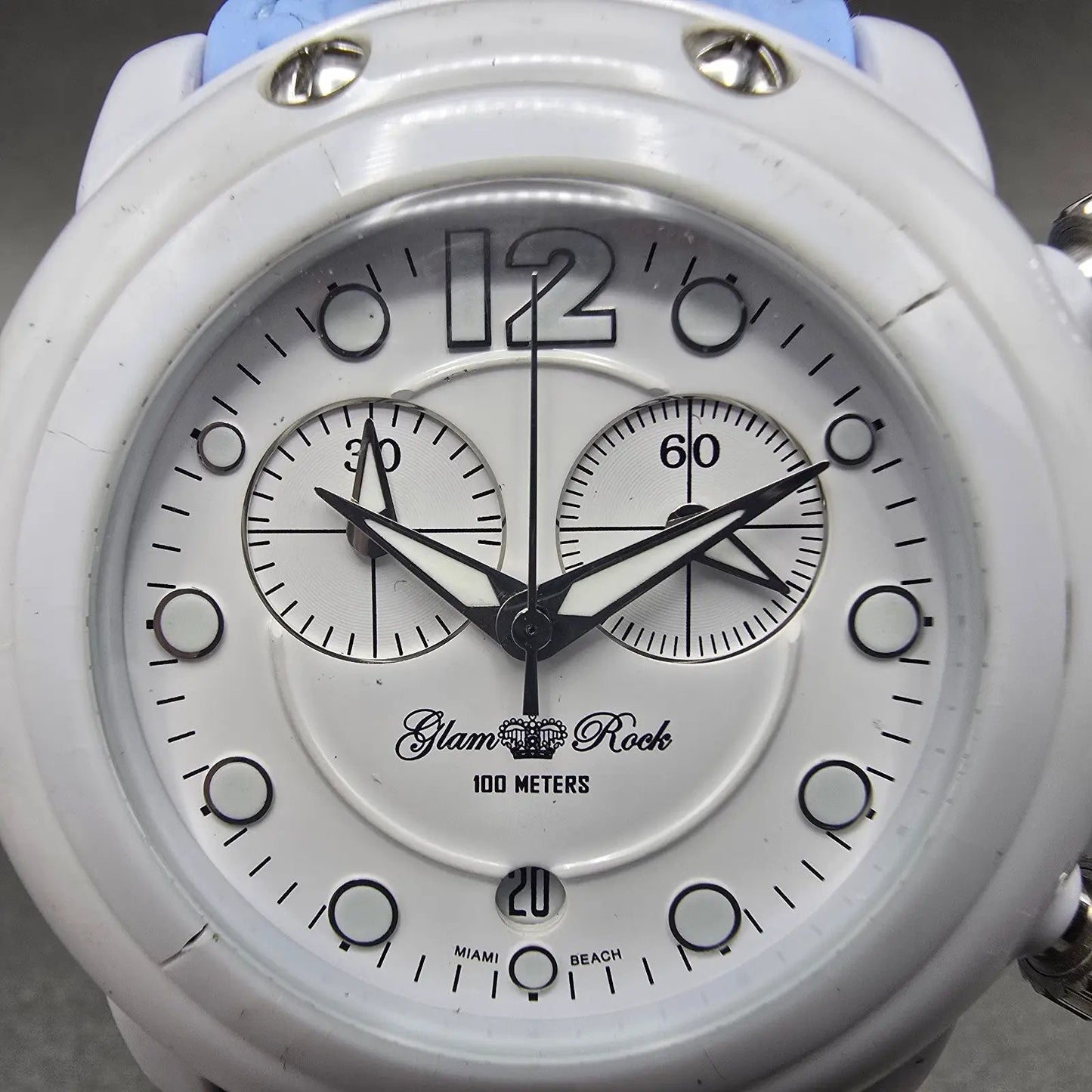 Glam Rock Miami Beach Chronograph Watch Women 46mm White Dial White Date NewBatt1