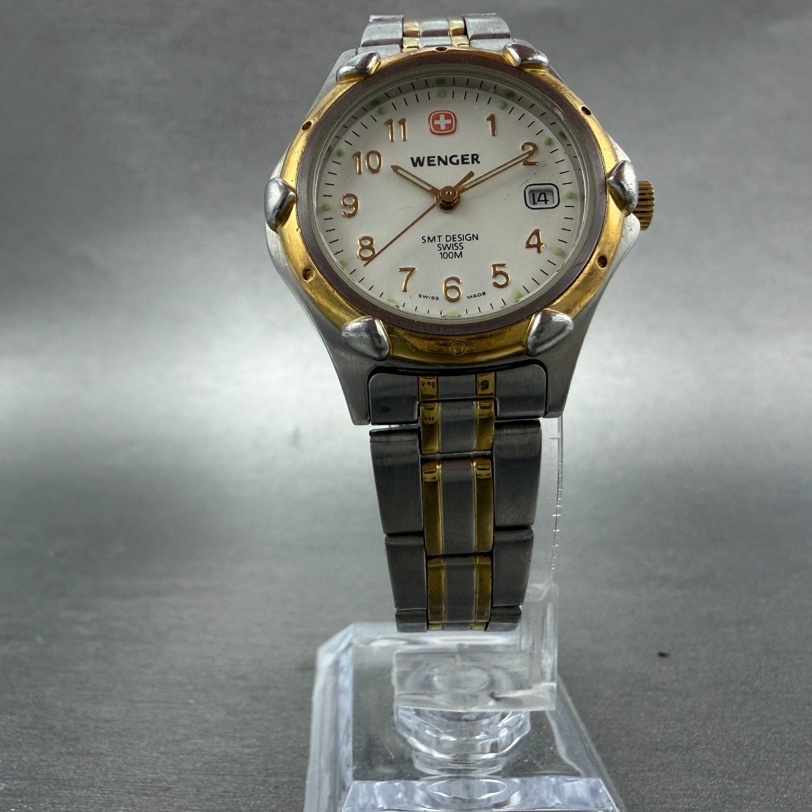 Wenger SAK Design Watch Women 28mm White Dial Two Tone Date Round New Battery9125