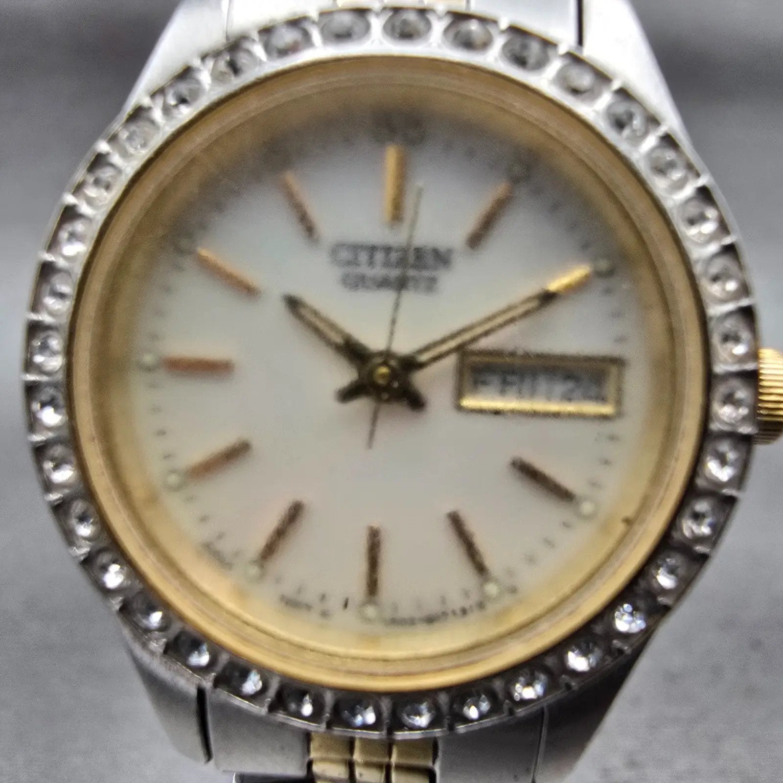 Citizen Watch Women 25mm MOP Dial Two Tone Daydate Gemmed 1002-S044464 New Batt1