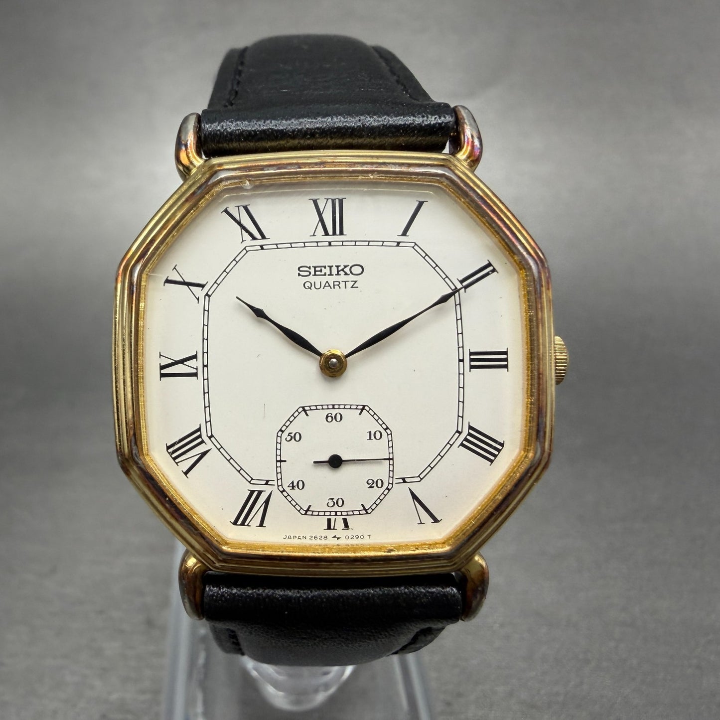 Seiko Watch Men 30mm White Dial Gold Tone Octagon 2628-5040 New Battery Vintage0