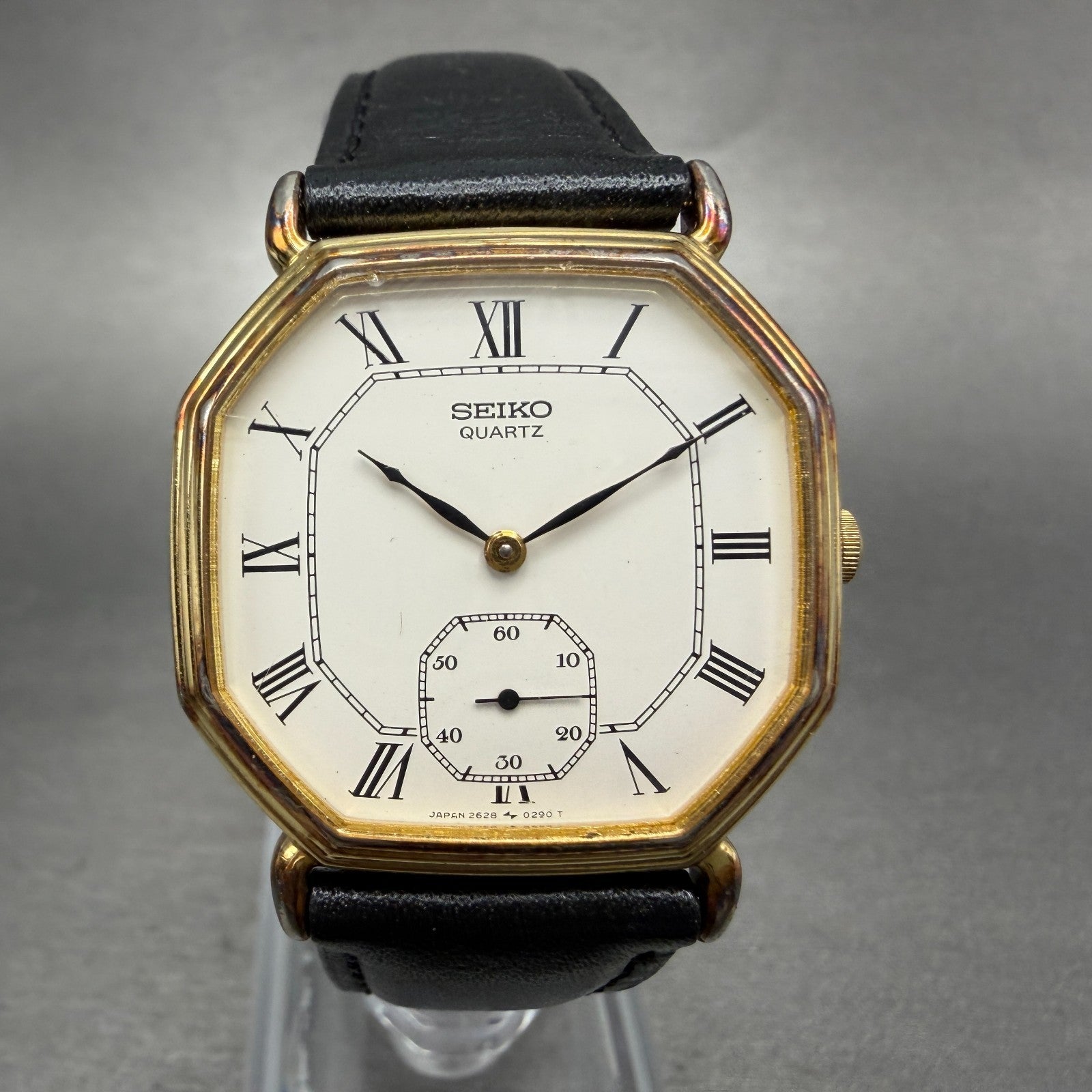 Seiko Watch Men 30mm White Dial Gold Tone Octagon 2628-5040 New Battery Vintage0