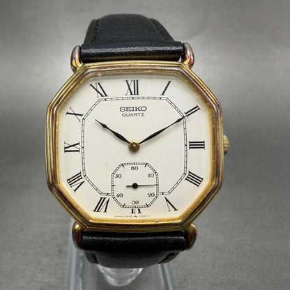 Seiko Watch Men 30mm White Dial Gold Tone Octagon 2628-5040 New Battery Vintage0