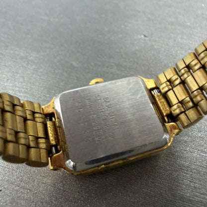 Seiko Tank Watch Women 18mm White Dial Gold Tone Rectangle V401-5129 New Batt NH9