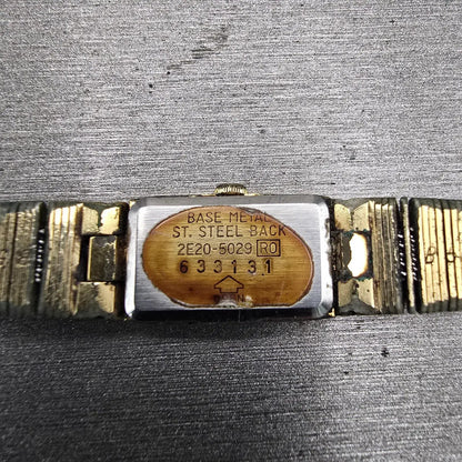 Seiko Watch Women 12mm Gold Dial Gold Tone Rectangle 2E20-5029 New Battery VTG11