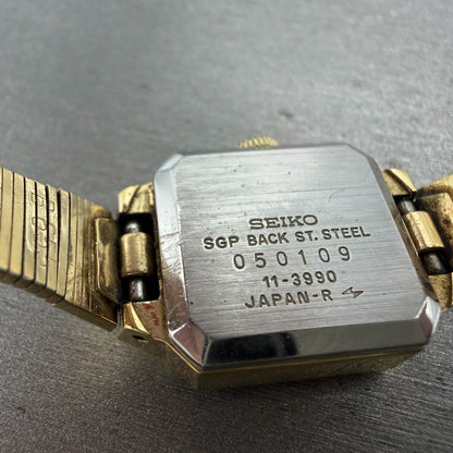 Seiko Tank Watch Women 18mm Green Dial Gold Tone Manual Rectangle 11-3990 Runs 19