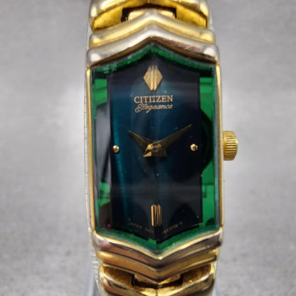 Citizen Elegance Watch Women 13mm Green Dial Gold Tone Hexagon New Battery1