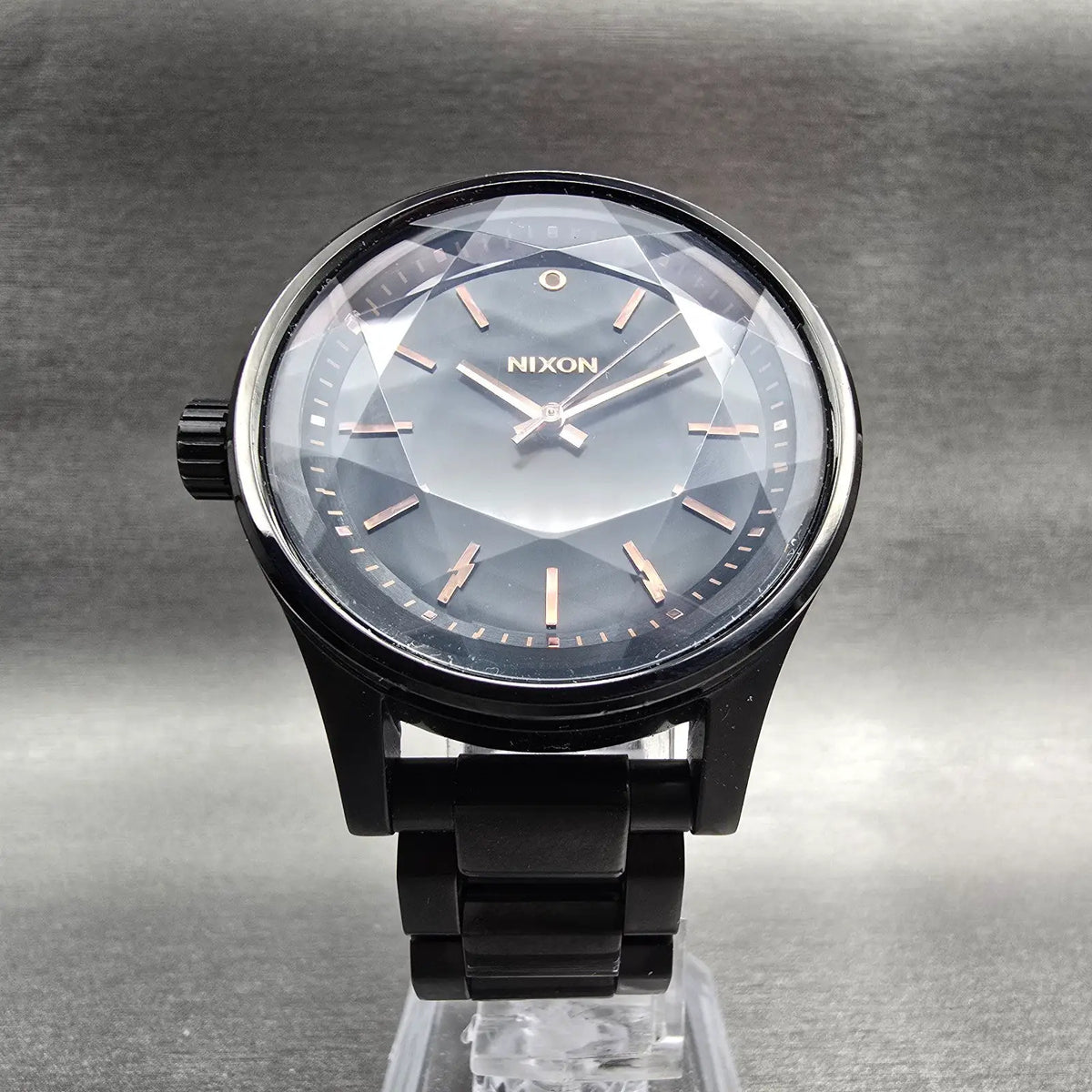 Nixon The Facet 38 Watch Men 38mm Black Dial Black Tone Round New Battery5