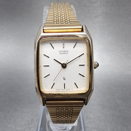 Citizen CQ Tank Watch Women 21mm White Dial Gold Tone Rectangle New Battery