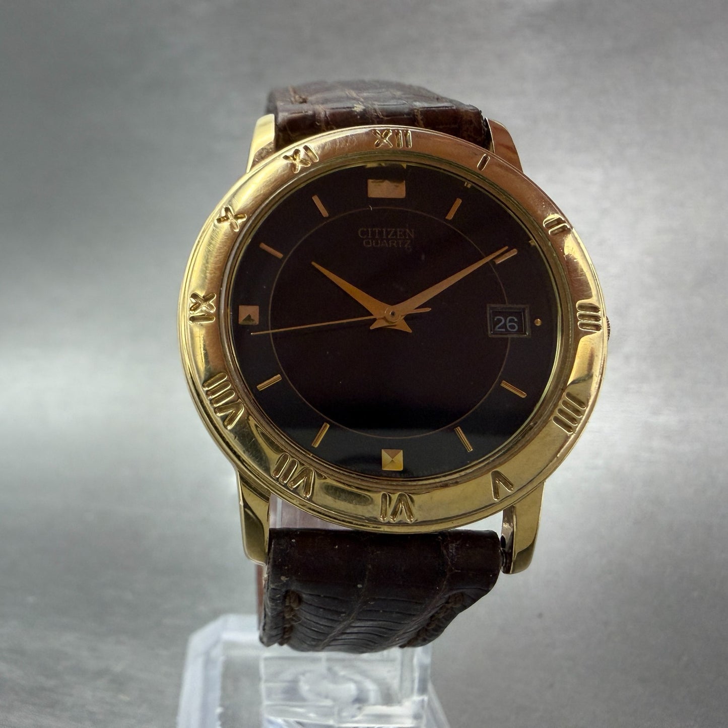 Citizen Watch Men 33mm Black Dial Gold Tone Date Round 5510-K06860 New Batt5