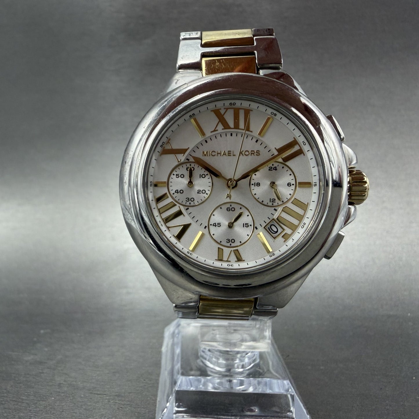 Michael Kors Camile Chrono Watch Women 43mm White Dial Two Tone Date MK-56535