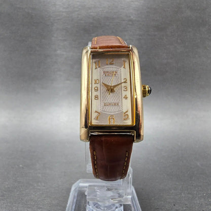 Gruen Curvex Watch Women 18mm Silver Dial Brass Small Second Rectangle New Bat5