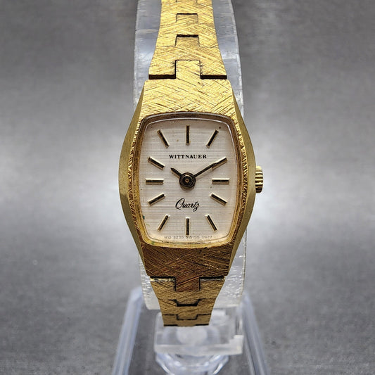 Wittnauer Watch Women 17mm White Dial Gold Tone Rectangle 3235 0927 New Battery0