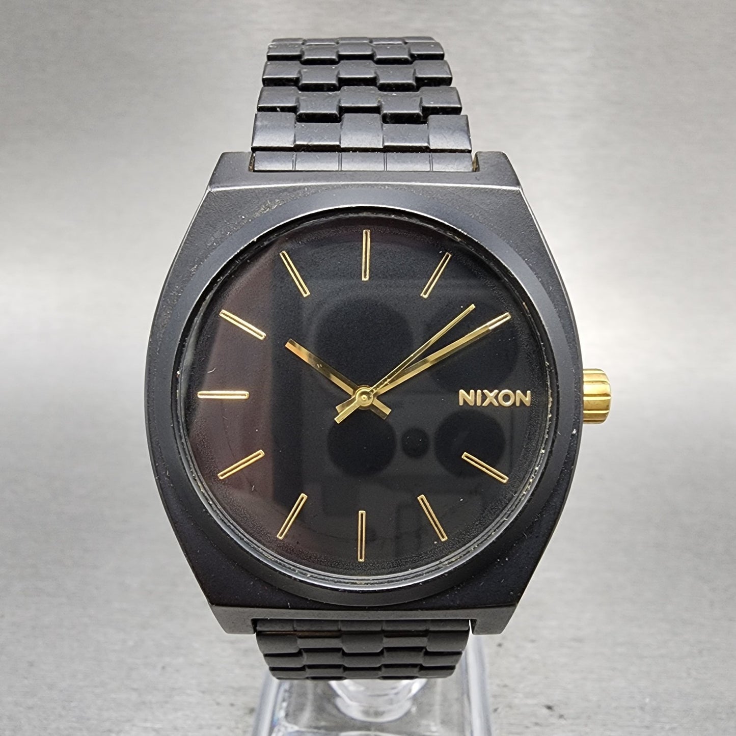 Nixon Time Teller Watch Men 38mm Black Dial Black Tone Round New Battery0