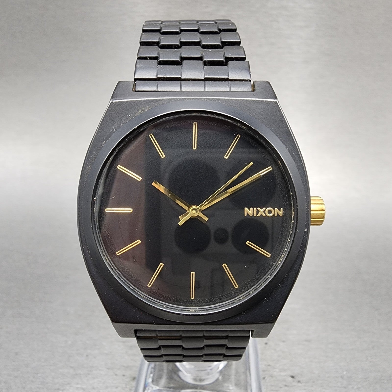 Nixon Time Teller Watch Men 38mm Black Dial Black Tone Round New Battery0