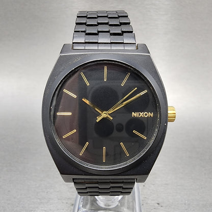 Nixon Time Teller Watch Men 38mm Black Dial Black Tone Round New Battery0