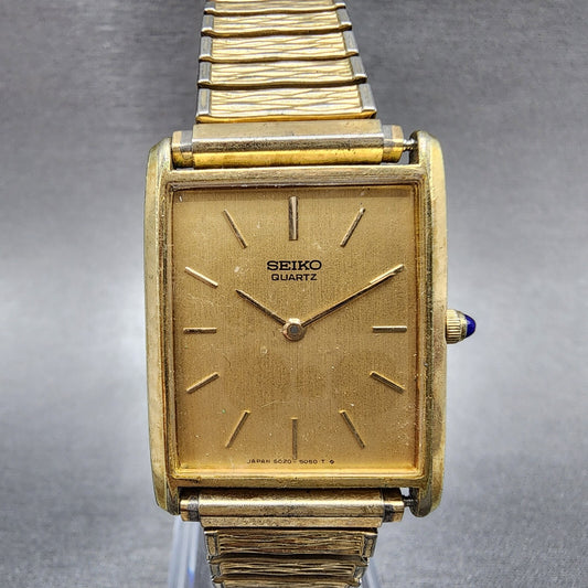 Seiko Watch Men 25mm Champagne Dial Gold Tone 6020-5059 New Battery