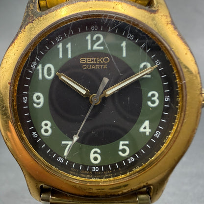 Seiko Watch Men 35mm Green & Brown Dial Gold Tone Round 7N01-6G39 New Battery1