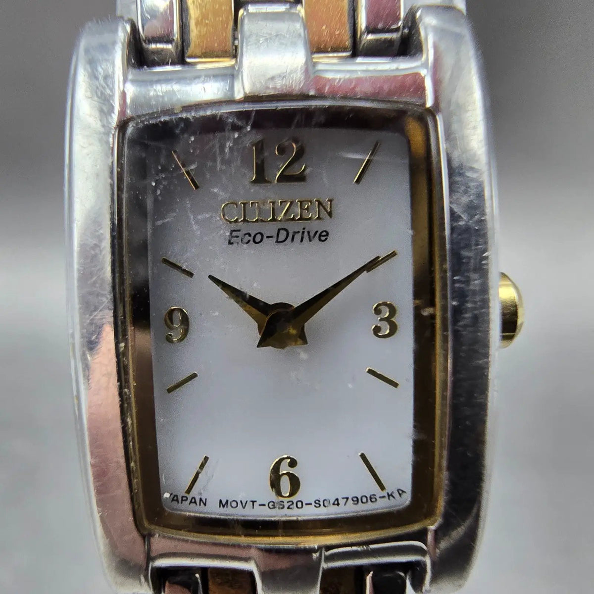 Citizen Eco-Drive Tank Watch Women 14mm White Dial Two Tone Rectangle G620 Runs2