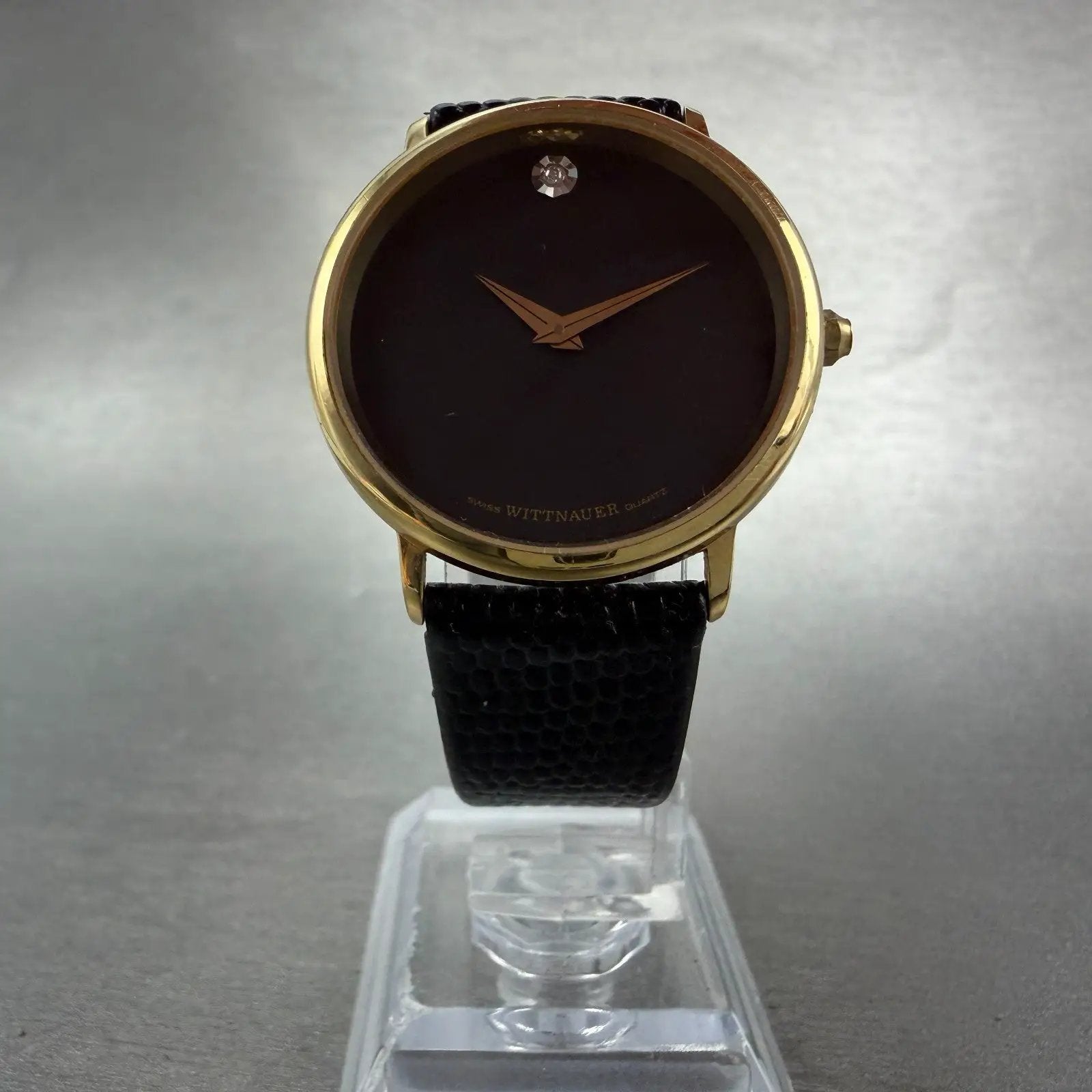Wittnauer Watch Women 30mm Black Dial Gold Tone Round New Battery Vintage Swiss5