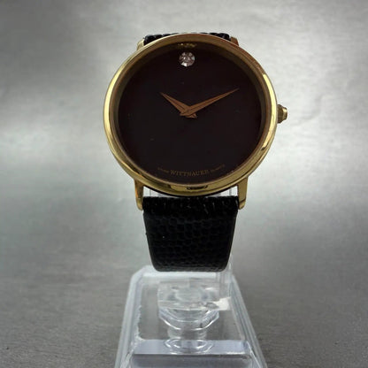 Wittnauer Watch Women 30mm Black Dial Gold Tone Round New Battery Vintage Swiss5