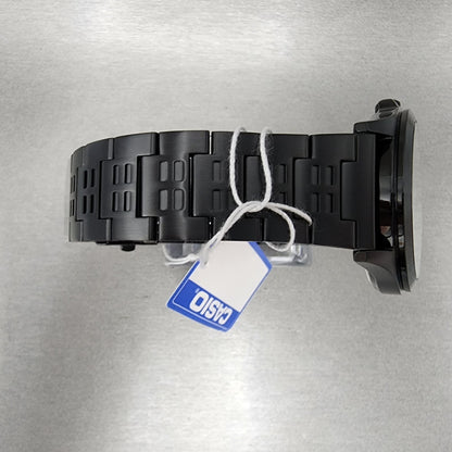 Casio MTP-E350 Watch Men 39mm Black Dial Black Steel Daydate Metal Bracelet