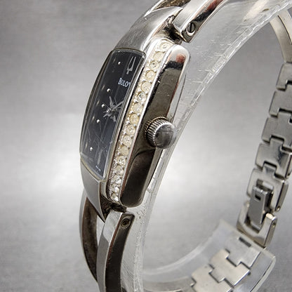 Bulova Tank Watch Women 17mm Black Dial Steel Rectangle Crystals 96T35 New Batt2