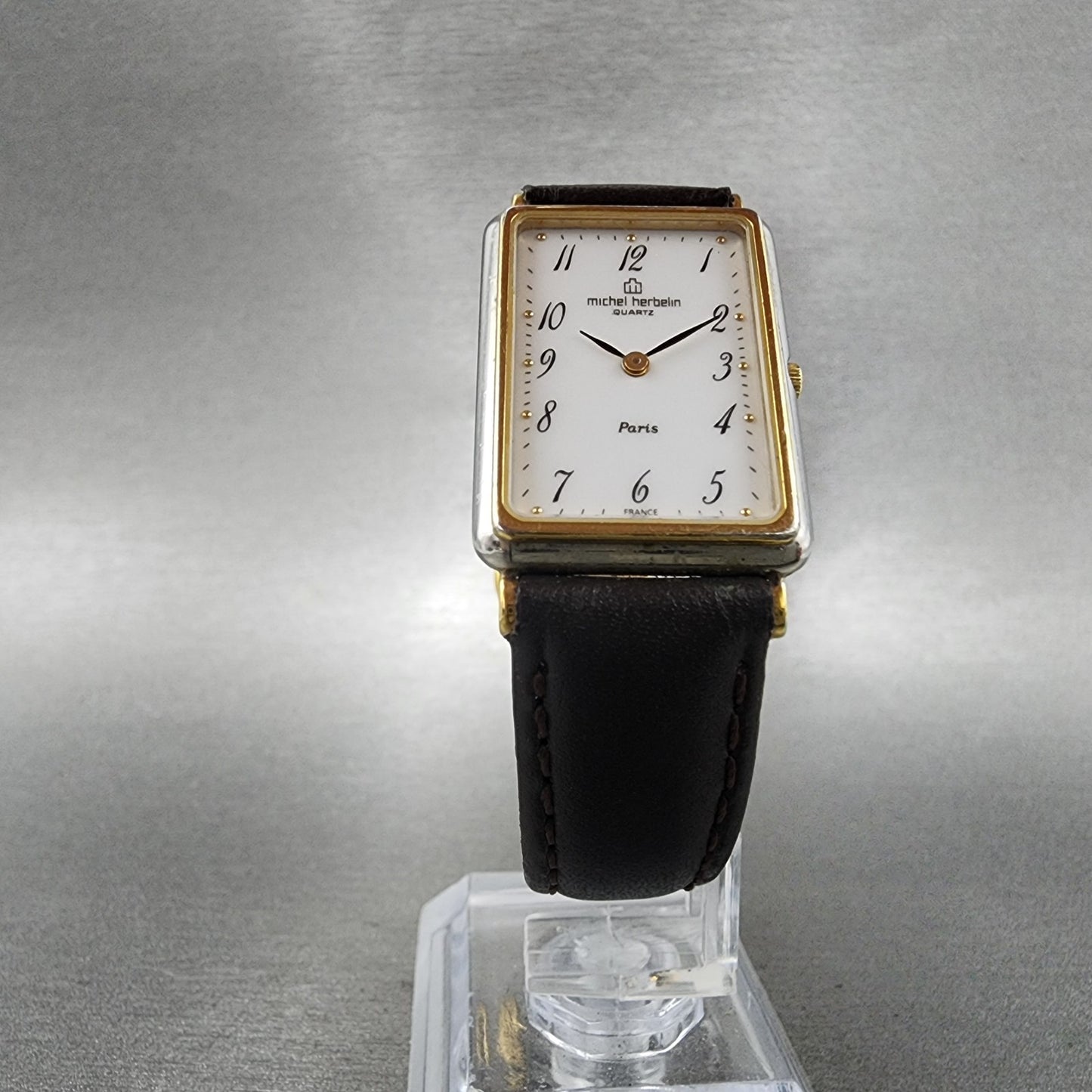 Michel Herbelin Tank Watch Women 21mm White Dial Two Tone Rectangle New Battery5